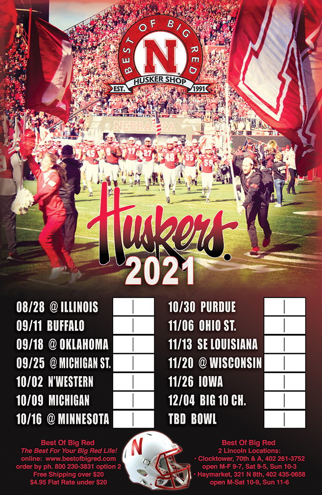 2021 Nebraska Football Schedule Poster