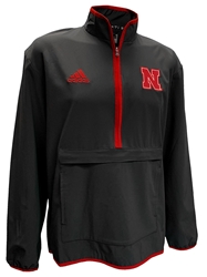 Adidas 2024 Nebraska Coaches Woven Quarter Zip Jacket - Black Nebraska Cornhuskers, Nebraska  Mens, Huskers  Mens, Nebraska  Mens Outerwear, Huskers  Mens Outerwear, Nebraska Black Out!, Huskers Black Out!, Nebraska Adidas, Huskers Adidas, Nebraska Adidas Black Nebraska Coaches LS Woven 1/4 Zip Jacket, Huskers Adidas Black Nebraska Coaches LS Woven 1/4 Zip Jacket