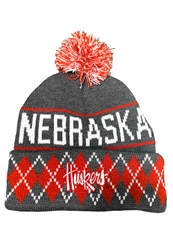 Nebraska Argyle Cuff Knit Pom Nebraska Cornhuskers, Nebraska  Mens Hats, Huskers  Mens Hats, Nebraska  Mens Hats, Huskers  Mens Hats, Nebraska Grey Nebraska Argyle Cuff Knit Hat With Pom MTC, Huskers Grey Nebraska Argyle Cuff Knit Hat With Pom MTC