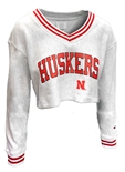 Ladies Huskers Tailgate Cropped Reverse Weave VNeck
